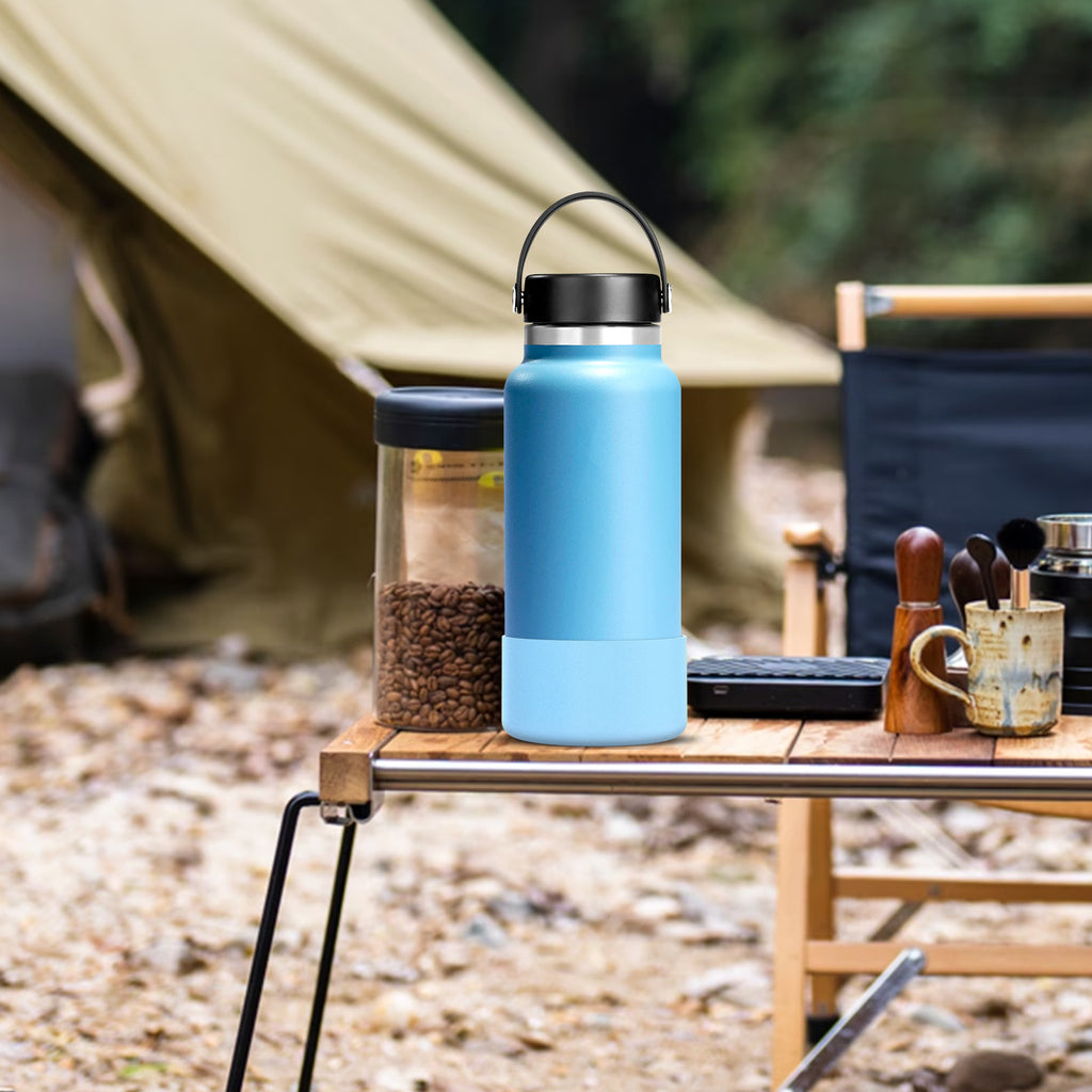 Linkidea Water Bottle Boot Compatible with Hydro Flask Wide Mouth Flex Cap/Straw Lid/Chug Cap 32oz/40oz, Silicone Bottle Bottom Sleeve Cover Protector, Bottle Bumper (Sky Blue / 2 Pack)