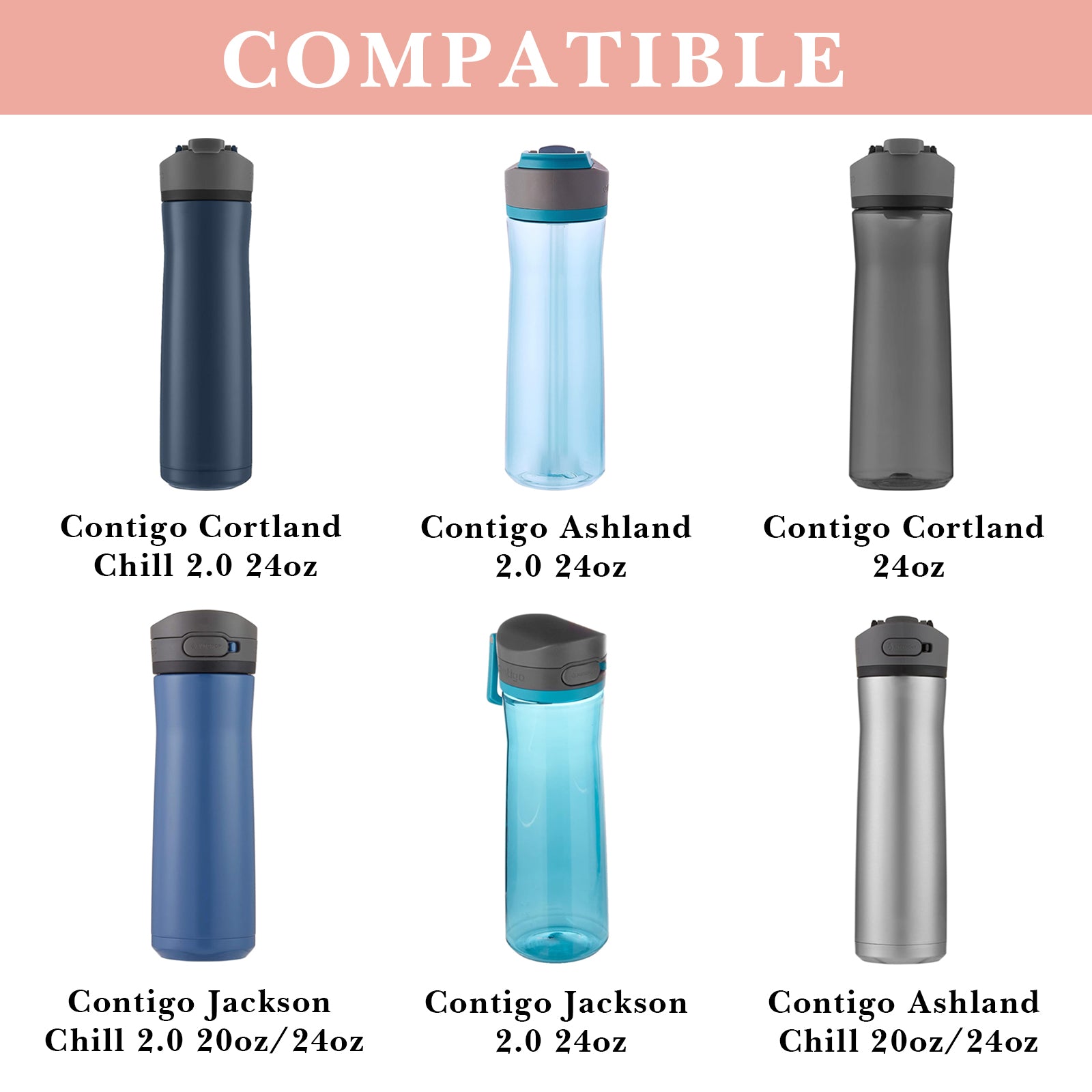 Linkidea 2 Pack Water Bottle Boot Compatible with Contigo Jackson Chill 2.0 20oz/24oz, Ashland Chill 20oz/24oz, Silicone Anti-Slip Bottle Bottom Bumper Protector (Ice Pink)