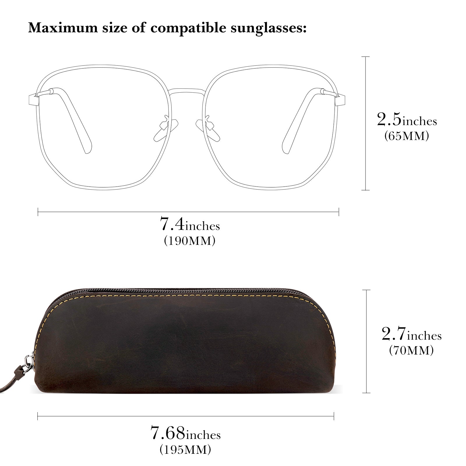 Extra Large Sunglasses Pouch Case, Vegan Leather Sun Glasses Organizer Soft Bag Compatible with DIOR Missdior B1U EverDior A1U GUCC1 GG0981S Prada PR 15W PR 24Z PR 15W (XXL, Coffee)
