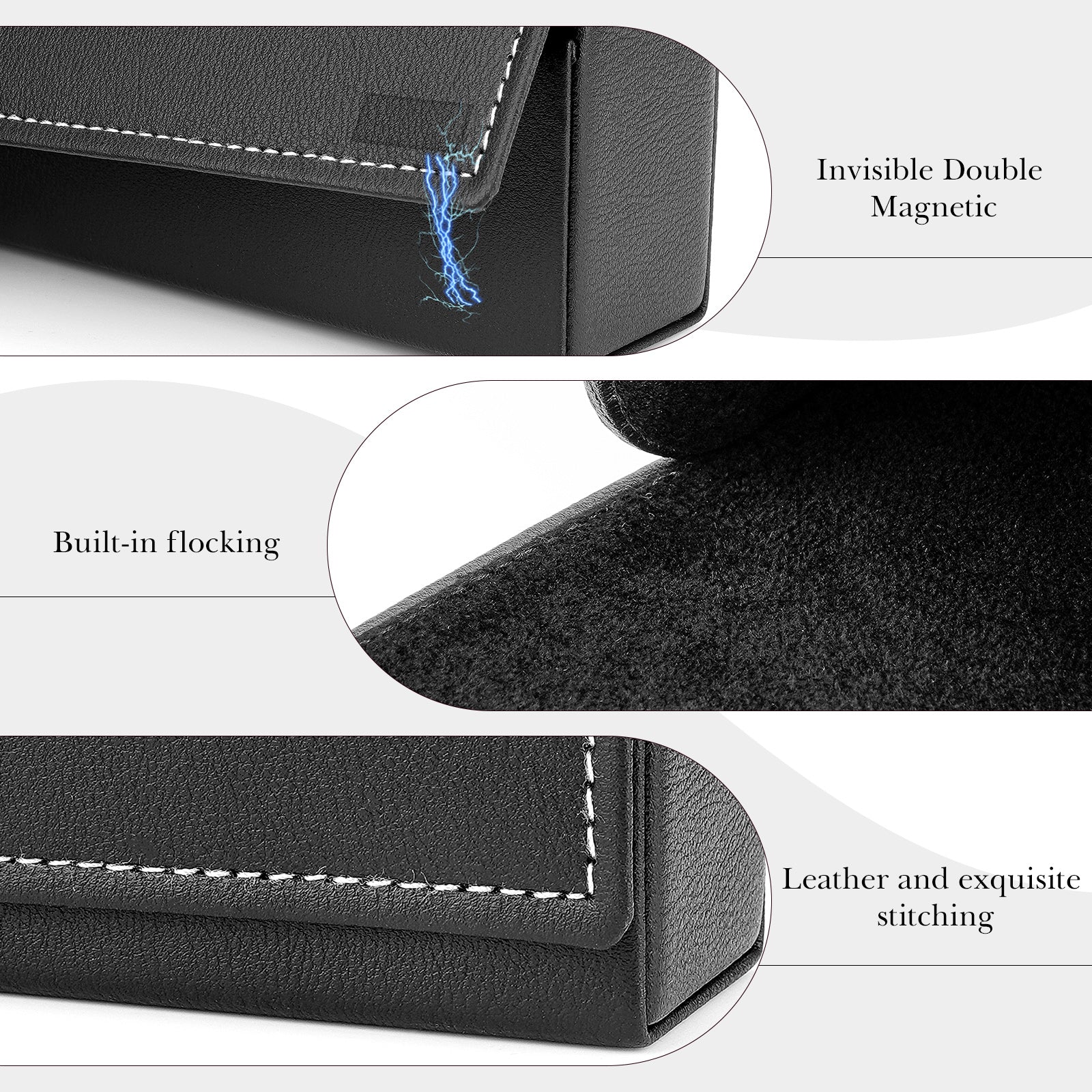 Extra Large Hard Shell Sunglasses Case, Black Vegan Leather Sun Glasses Storage Bag Pouch Organizer Compatible with Persol PO3357S PO3235S PO3366S RayBan RB3647N RB2197