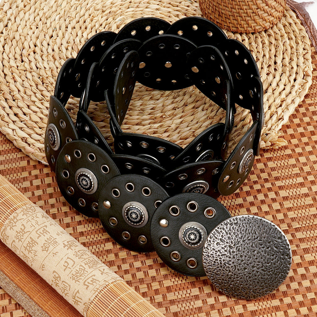 Plus Size Chain Belt for Women, Medieval Vegan Leather Metal Fashion Belly Waist Chains, 51 Inch Adjustable Chunky Body Accessory (XL, Black)