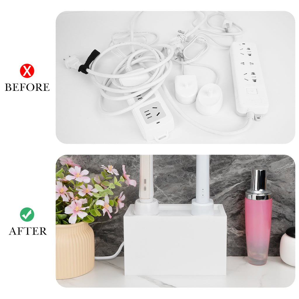 Linkidea Bathroom Electric Toothbrush and Razor Cable Organizer Box, Vanity Hide Cord Organizer, Charger and Power Strip Storage Box, Keep Outlet Clutter Free and Clean (White)