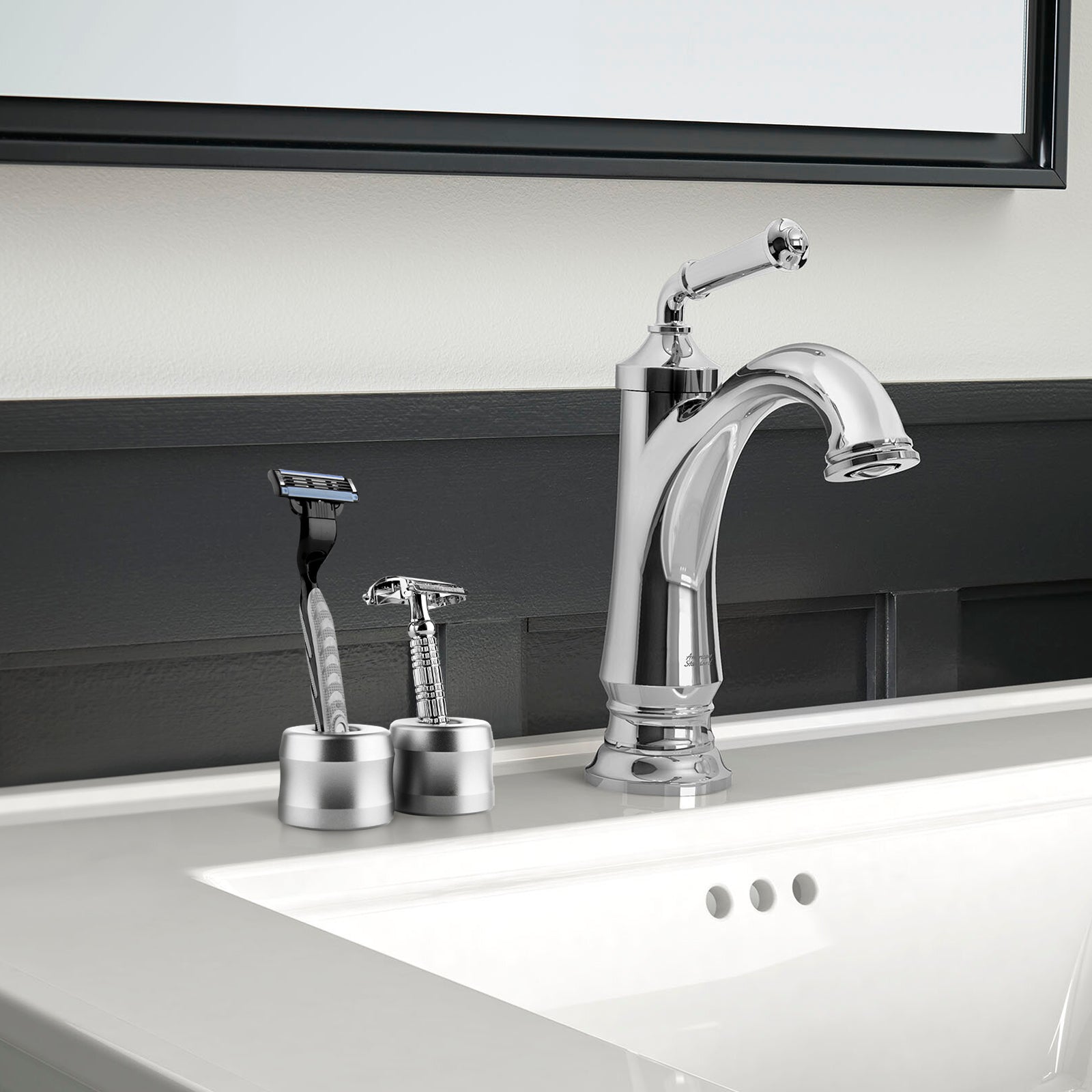 Linkidea 2 Pack Safety Razor Stand, Opening Dia 0.7" (18.5mm) Men's Shaving Stand for Bathroom Countertops, Compatible with Gillette Mach 3 (Silver)