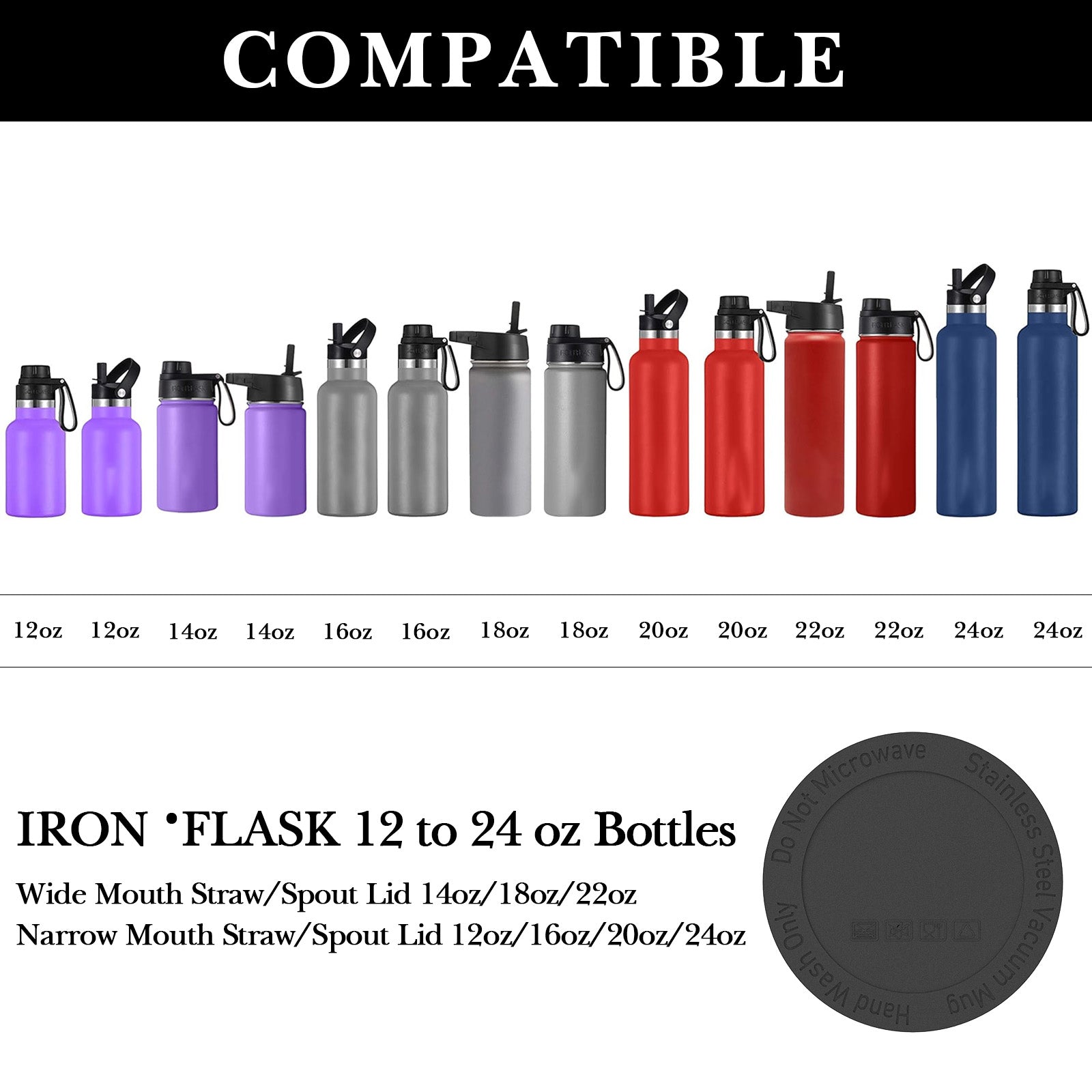 Linkidea 6 Pack Water Bottle Bottom Pad Compatible with IRON °FLASK Wide Mouth 14oz/18oz/22oz, Silicone Waterbottle Bottom Silencer, Protective Anti-Slip Rubber Bottom Protector