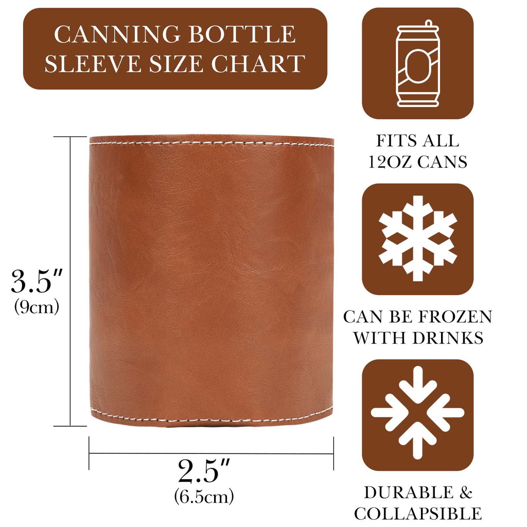 Linkidea Vegan Leather Soda Can Cooler, 2 Pack Beer Coolie Holder Gifts for Men & Women, Beverage Insulator Cover Sleeve for 12oz to 16oz Standard Can (Brown)