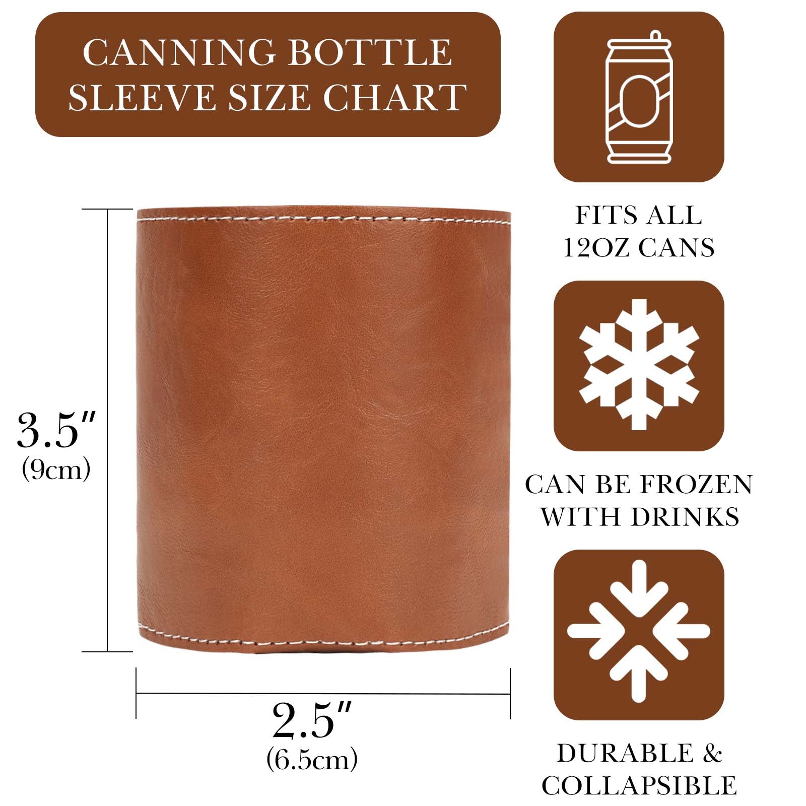 Linkidea Vegan Leather Soda Can Cooler, 2 Pack Beer Coolie Holder Gifts for Men & Women, Beverage Insulator Cover Sleeve for 12oz to 16oz Standard Can (Brown)