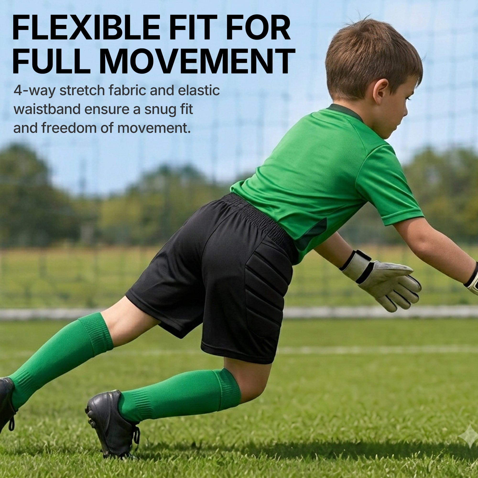 Linkidea Youth Soccer Goalie Shorts with Hip Padding, Moisture-Wicking Goalkeeper Shorts for Kids Boys Girls (Ages 7-8)