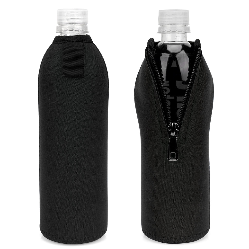Linkidea Disposable Water Bottle Sleeve Compatible with Smartwater 16.9/20Fl Oz, Evian 16.9Fl Oz, Insulated Neoprene Plastic Bottled Water Cover with Lockable Zipper (2 Pack/Black)