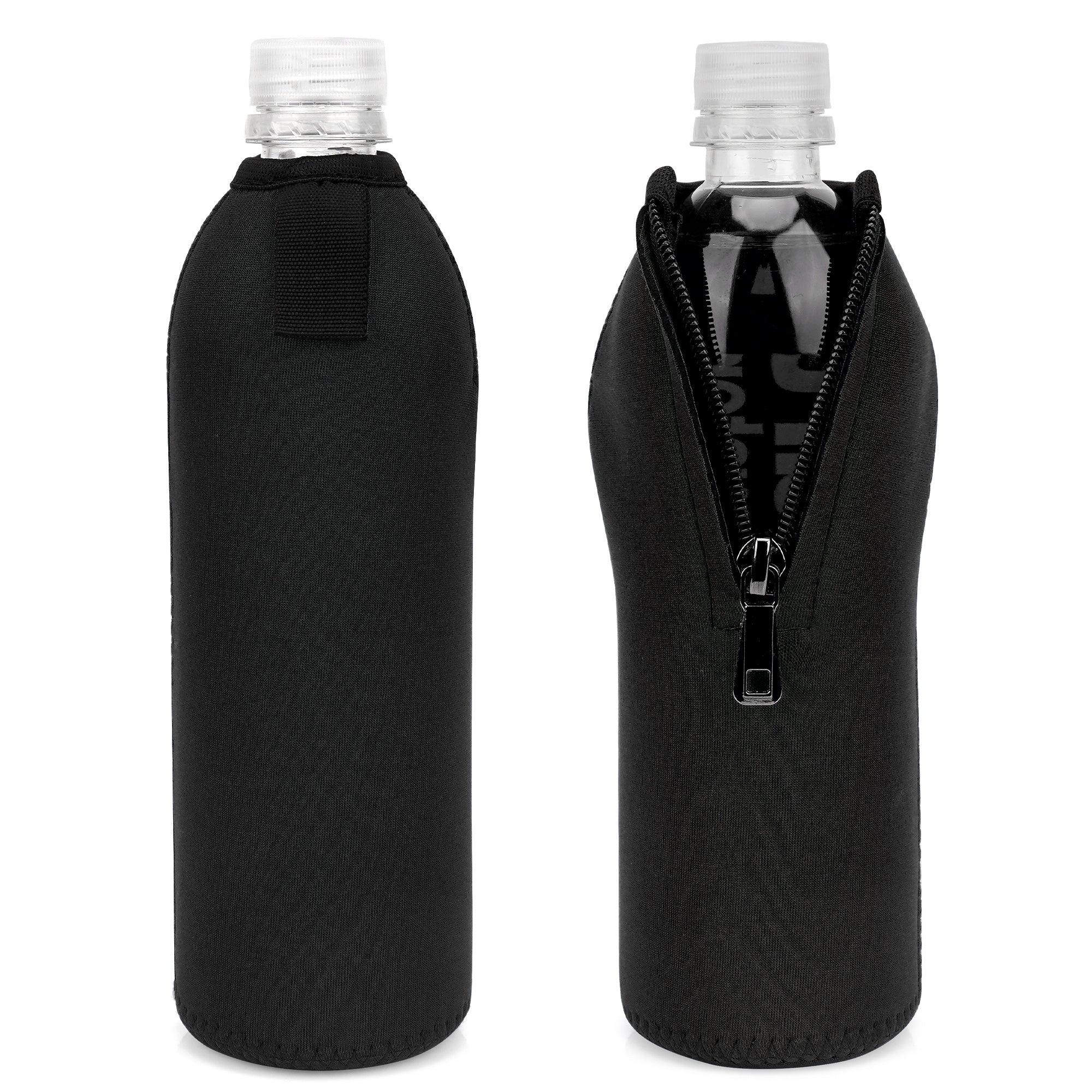 Linkidea Disposable Water Bottle Sleeve Compatible with Smartwater 16.9/20Fl Oz, Evian 16.9Fl Oz, Insulated Neoprene Plastic Bottled Water Cover with Lockable Zipper (2 Pack/Black)