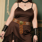 Plus Size Chain Belt for Women, Medieval Vegan Leather Metal Fashion Belly Waist Chains, 51 Inch Adjustable Chunky Body Accessory (XL, Brown)