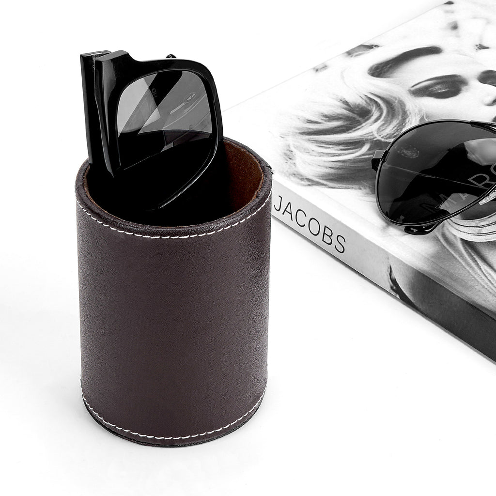 Glasses Desk Holder Stand for Reading Eyeglasses Compatible with Extra Large Glasses, Vegan Leather Glasses Holder for Nightstand, Glasses Storage (XXL, Brown)