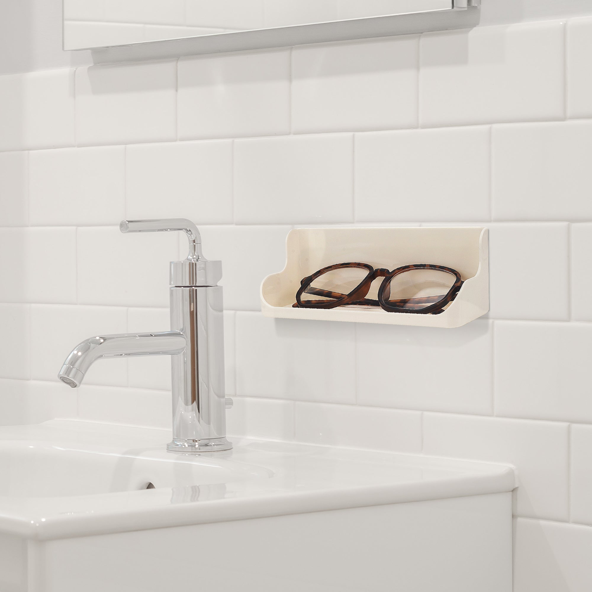 Eyeglasses Holder, Wall Mount Simple Style Reading Glasses Storage Organizer for Bedroom Bathroom Study (White)