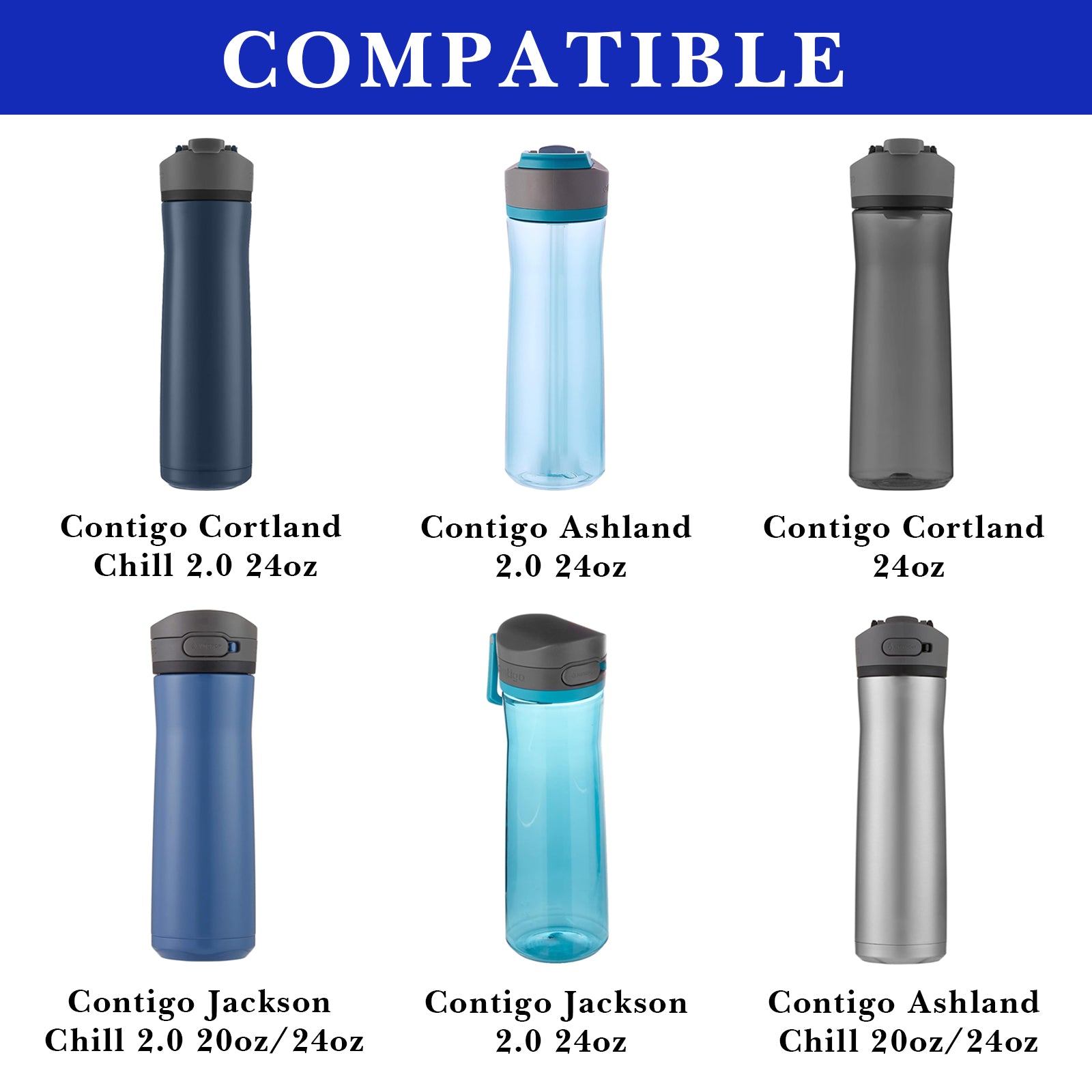 Linkidea 2 Pack Water Bottle Boot Compatible with Contigo Jackson Chill 2.0 20oz/24oz, Ashland Chill 20oz/24oz, Silicone Anti-Slip Bottle Bottom Bumper Protector (Deepsea Blue)