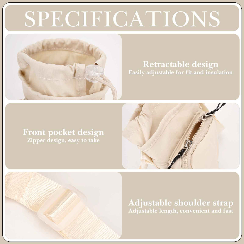 Linkidea Water Bottle Carrier with Strap Compatible with Owala FreeSip 24oz/32oz, IRON FLASK Wide Mouth 32oz, Bottle Shoulder Strap Bag Holder with Phone Pocket (Beige)