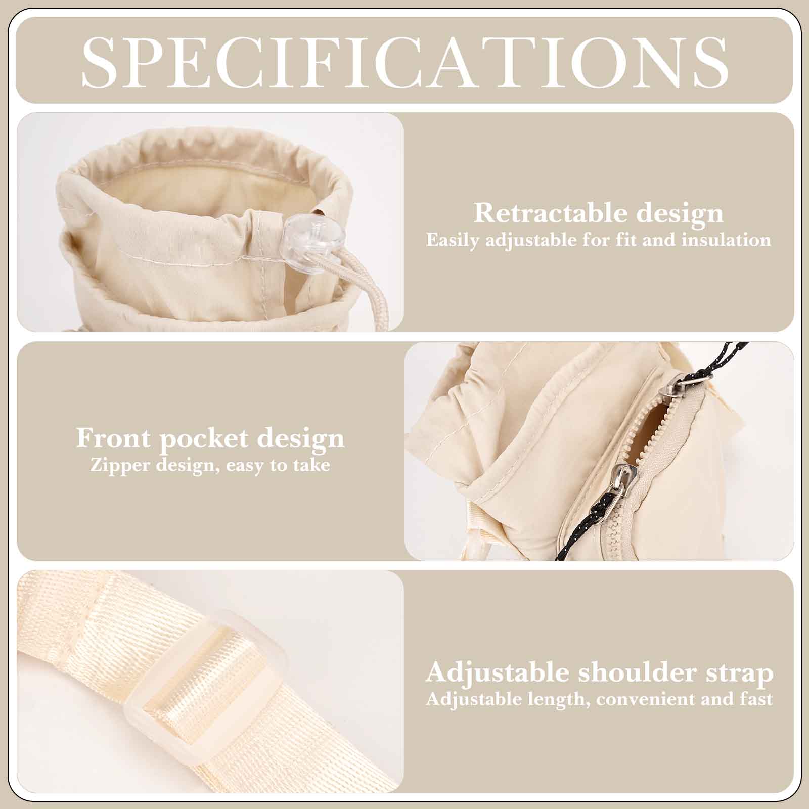 Linkidea Water Bottle Carrier with Strap Compatible with Owala FreeSip 24oz/32oz, IRON FLASK Wide Mouth 32oz, Bottle Shoulder Strap Bag Holder with Phone Pocket (Beige)