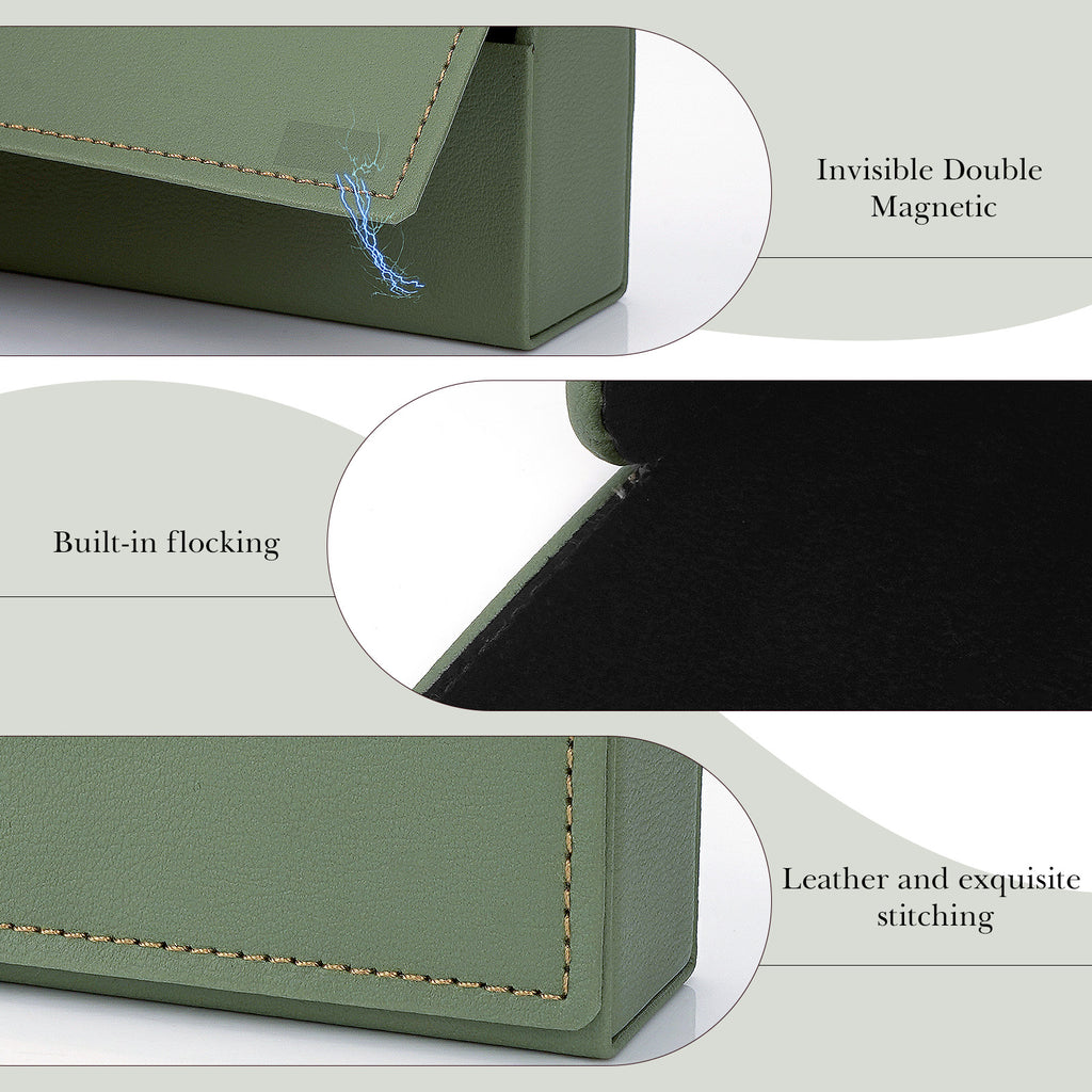 Extra Large Hard Shell Sunglasses Case, Green Vegan Leather Sun Glasses Storage Bag Pouch Organizer Compatible with Persol PO3357S PO3235S PO3366S RayBan RB3647N RB2197