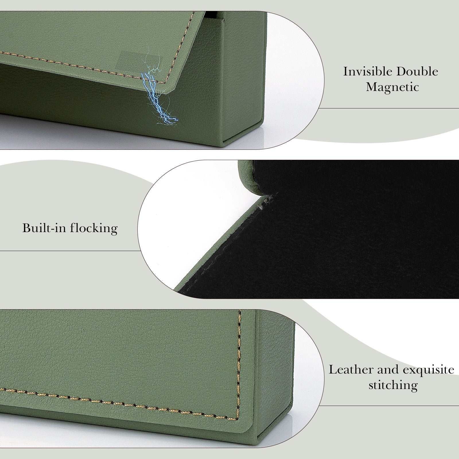 Extra Large Hard Shell Sunglasses Case, Green Vegan Leather Sun Glasses Storage Bag Pouch Organizer Compatible with Persol PO3357S PO3235S PO3366S RayBan RB3647N RB2197