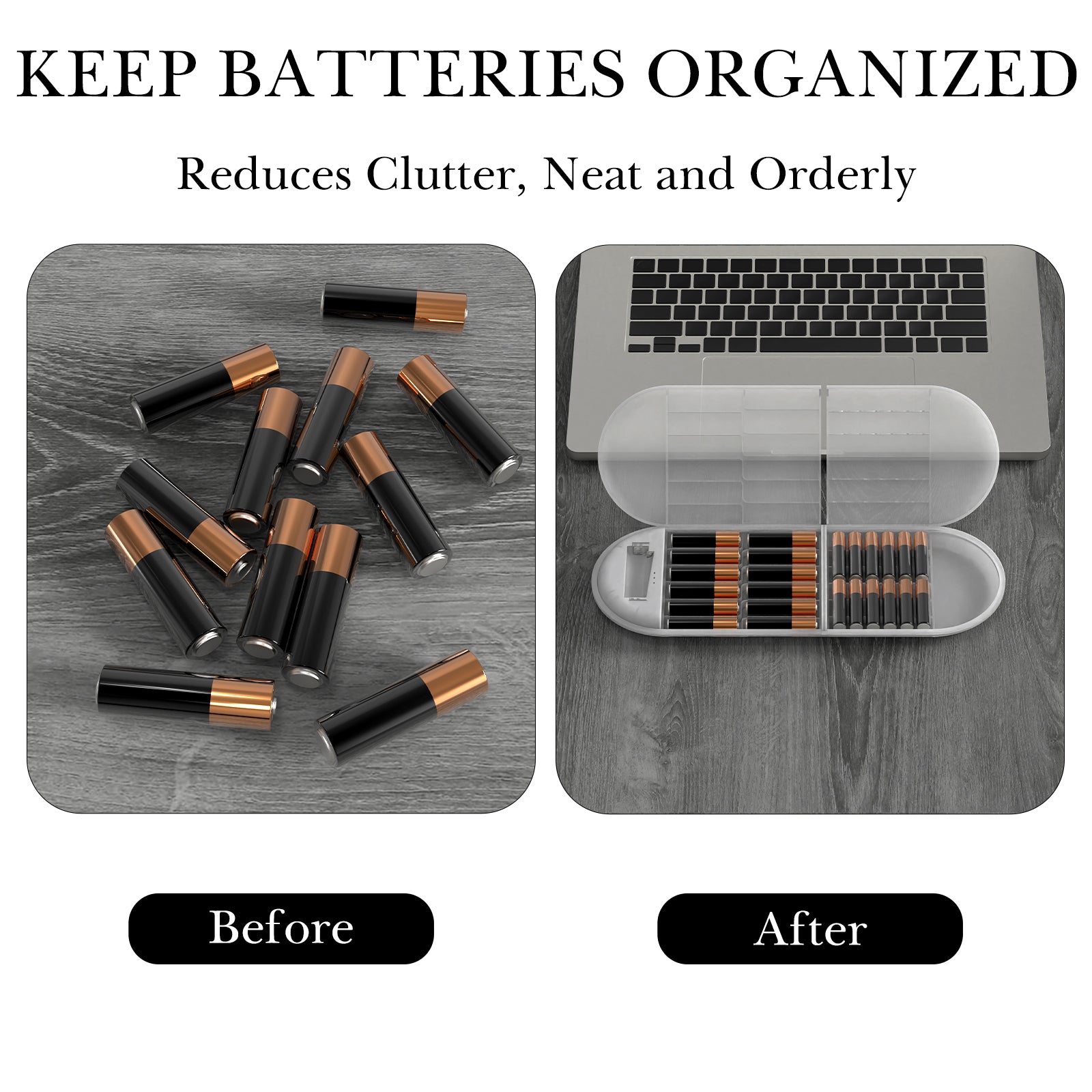 Linkidea Battery Storage Case With Tester, Portable Organizer for 12 AA, 12 AAA, Flat Batteries, Single Layer Storage Box (Clear)