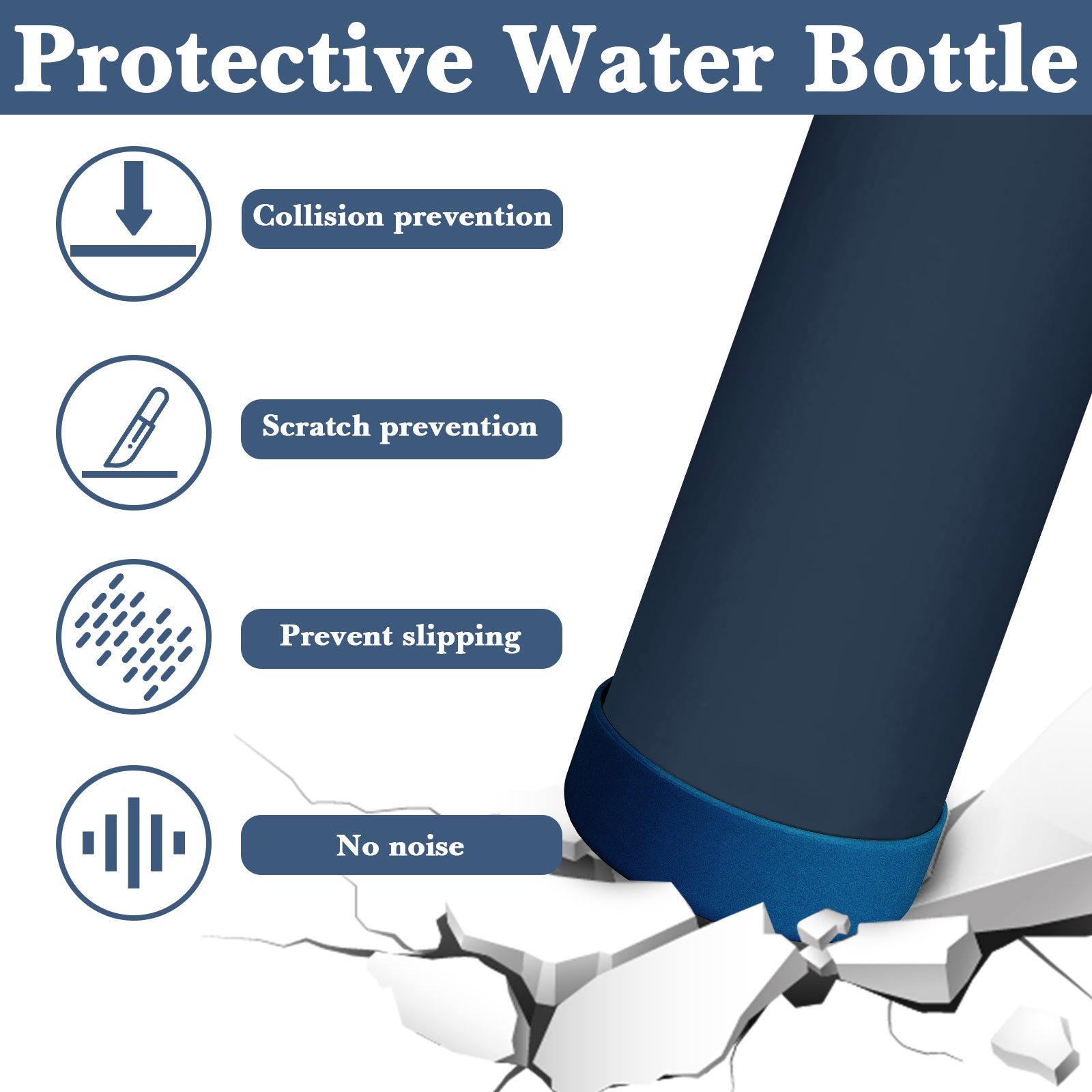 Linkidea 2 Pack Water Bottle Boot Compatible with YETI Rambler Bottle 26oz, Yonder 34oz, Silicone Anti-Slip Bottle Bottom Sleeve Bumper Protector (Navy Blue)