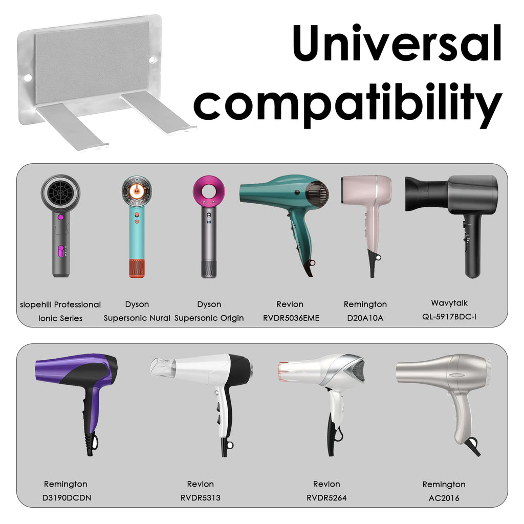 Linkidea Wall Mounted Hair Dryer Holder with Hooks, Screw or Self-Adhesive Organizer Stand, Compatible with Dyson Origin & Nural Series Hair Dryers (Silver)