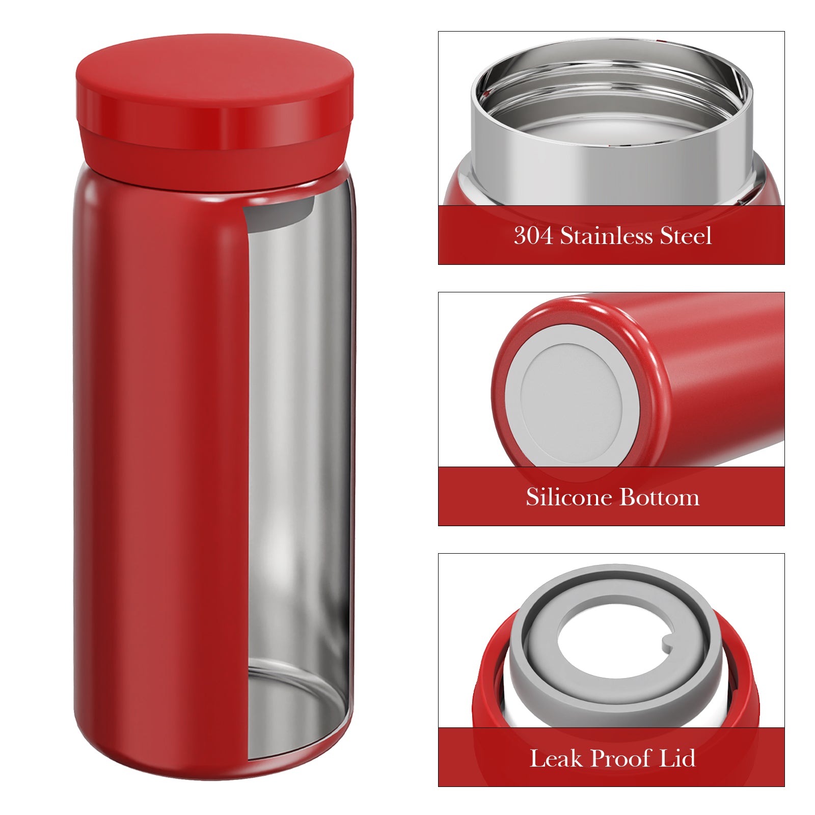Linkidea 7oz (200ml) Mini Water Bottle, Vacuum Insulated Stainless Steel Bottle for Hot & Cold Drinks, Spill-Proof Small Bottle Fit Handbag, Purse and Pocket (Red)