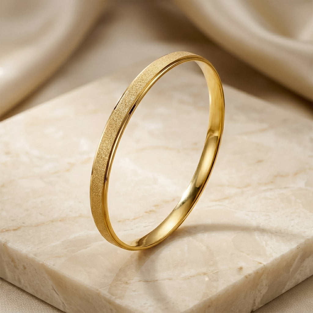 Gold-Tone Matte Finish Round Bangle Bracelet for Women, Minimalist Closed Metal Jewelry with Brushed Texture, Elegant Slim Wrist Accessory for Everyday Wear