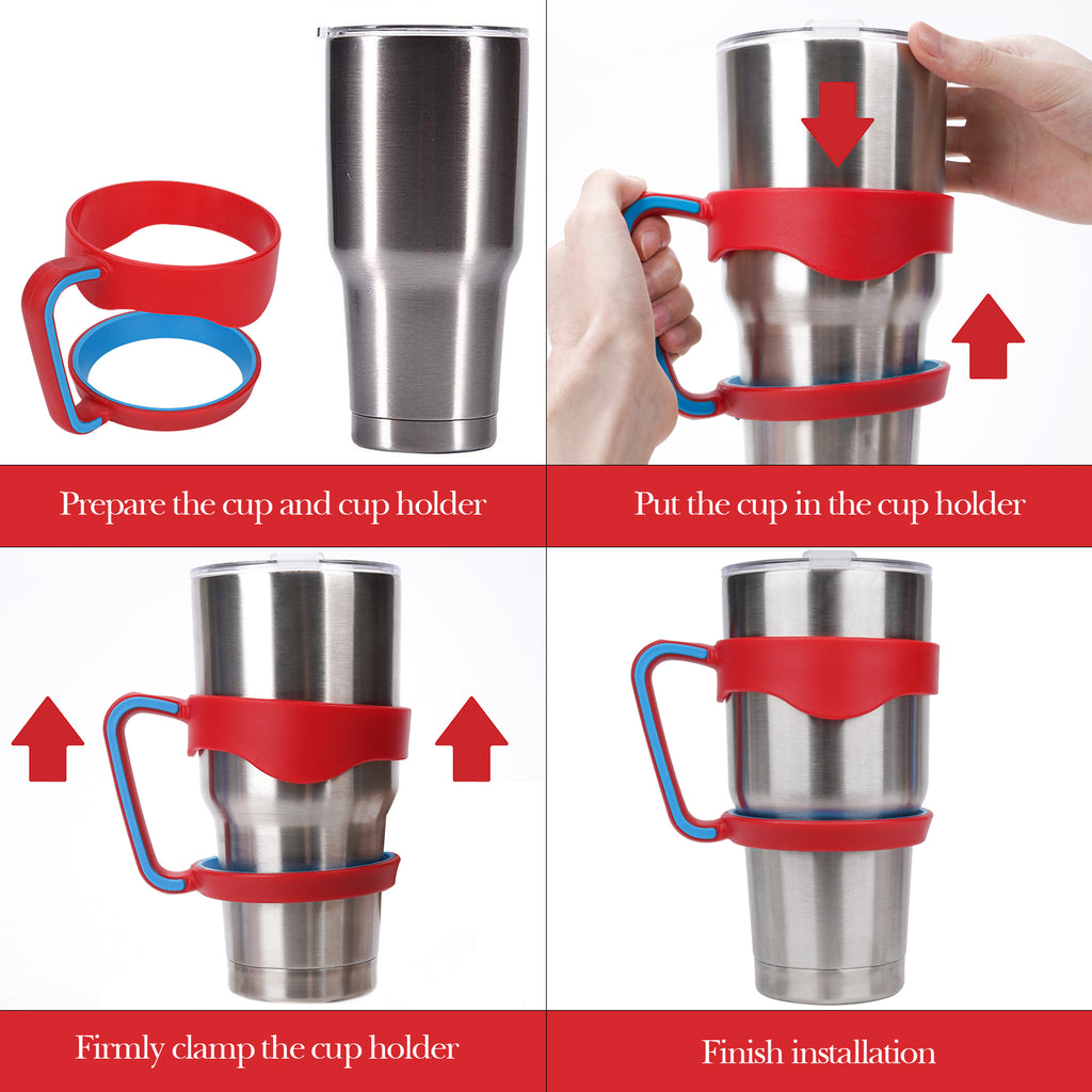 Linkidea Tumbler Handle Compatible with 30oz YETI Rambler, OZARK TRAIL Tumbler, Portable Anti Slip Travel Mug Grip, Red