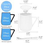Linkidea 20oz Ceramic Coffee Mug with Lid and Spoon, Oversized Coffee Cups with Handles, Big Teacups for Office and Home, Microwave and Dishwasher Safe