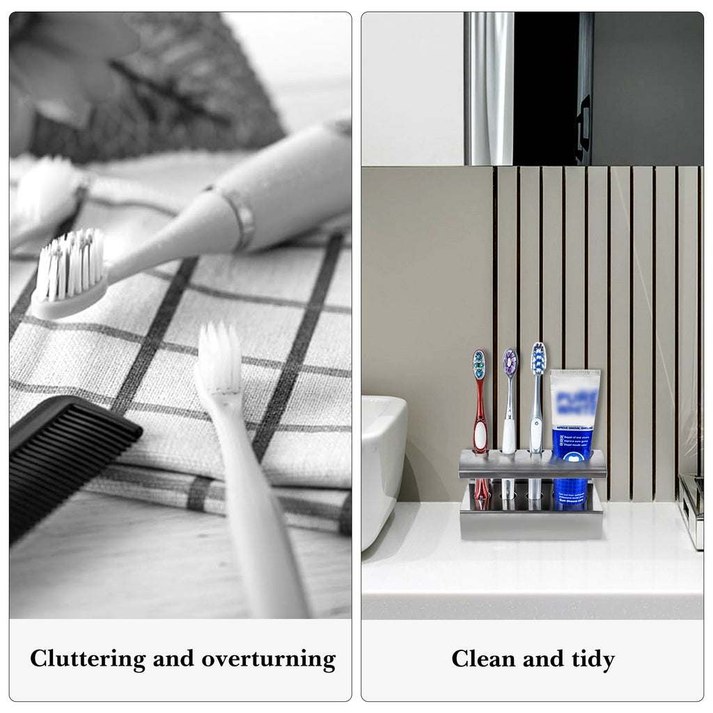 Linkidea Countertop Toothbrush Holder for Shower, Stainless Steel Stand for Manual Toothbrush, Toothpaste, 4 Slot Organizer Compatible with Colgate ExtraClean, Oral-B CrossAction