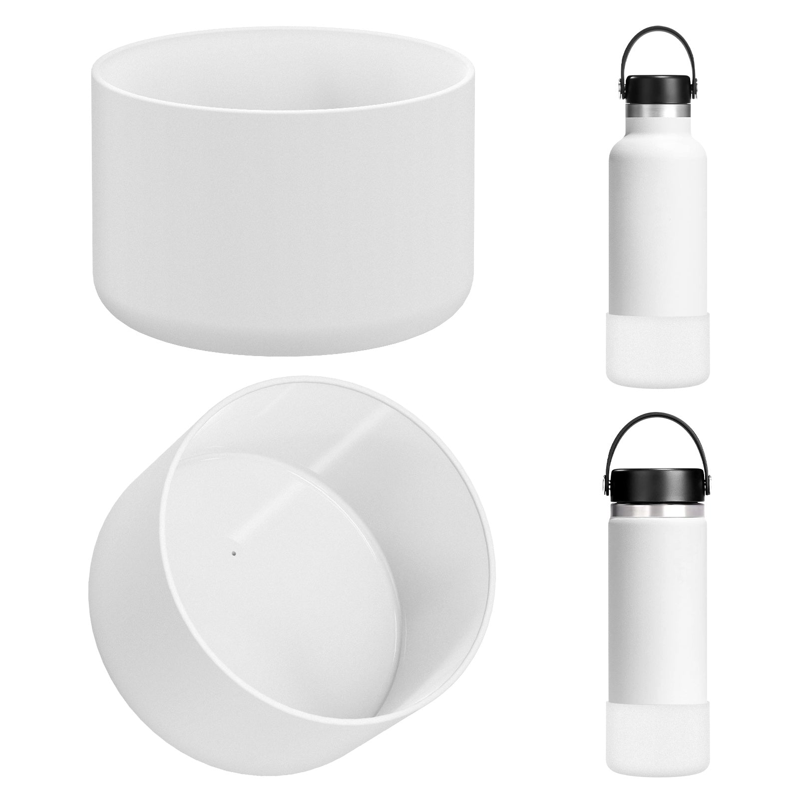 Linkidea 2 Pack Water Bottle Boot Compatible with Hydro Flask Wide Mouth 12oz/14oz/16oz/18oz/20oz, Silicone Bottle Bottom Sleeve Bumper Protector (White)