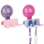 Linkidea 2 Pack Wall Mount Toothbrush Holder for Bathroom, Plastic Self Adhesive Tooth Brush Hanger, 2 Slot Tooth Brush Organize Compatible with Oral-B CrossAction, Colgate ExtraClean (Multi)