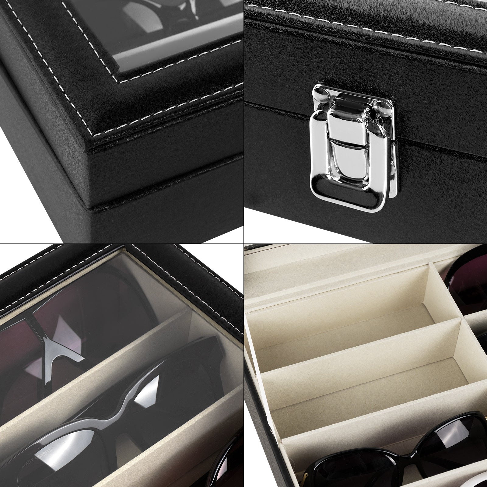 Sunglass Organizer for Extra Large Sunglasses, 8 Slot Glass Top Lidded Sunglass Storage Box, Eyewear Collector Display Case Compatible with Gucci GG0876S GG0875S