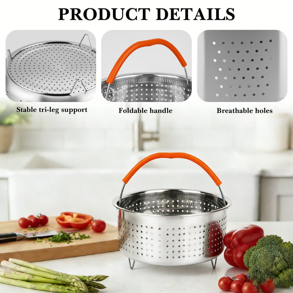 Linkidea 304 Stainless Steel Rice Steamer Insert with Stand, Compatible with AROMA ARC-954SBD, Rice Cooker Basket with Handles & Feet, Multi-Purpose Mesh Strainer for Cooking