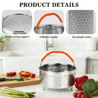 Linkidea 304 Stainless Steel Rice Steamer Insert with Stand, Compatible with AROMA ARC-954SBD, Rice Cooker Basket with Handles & Feet, Multi-Purpose Mesh Strainer for Cooking
