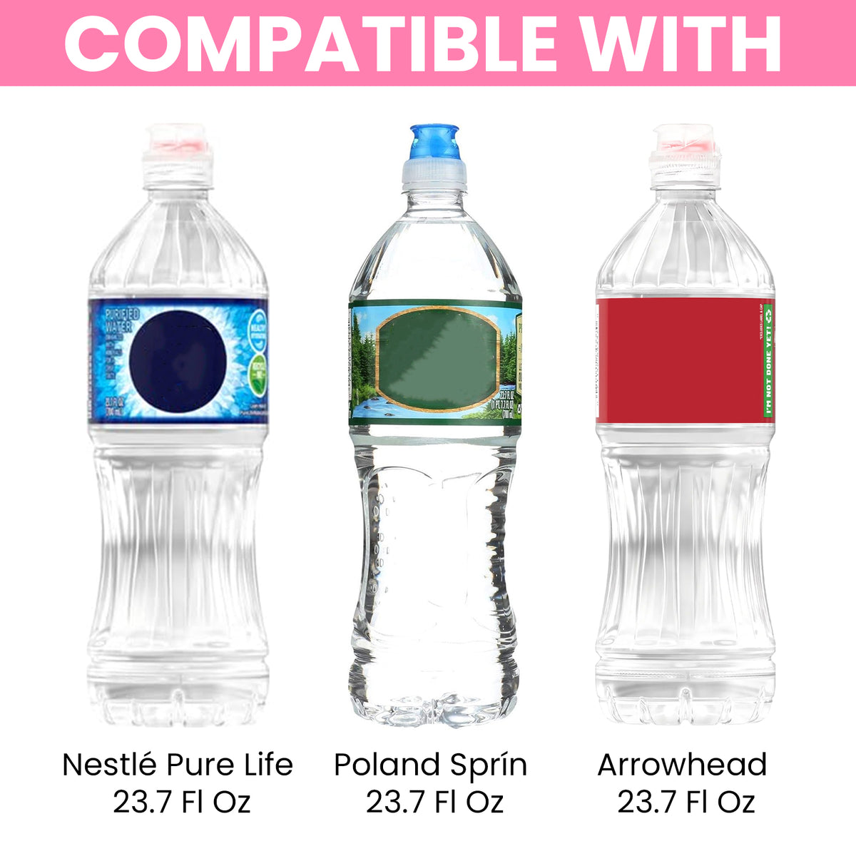 Linkidea Disposable Sport Cap Water Bottle Sleeve Compatible with 23.7 Fl Oz Arrowhead, Insulated Neoprene Plastic Bottled Water Cover with Lockable Zipper, Pink