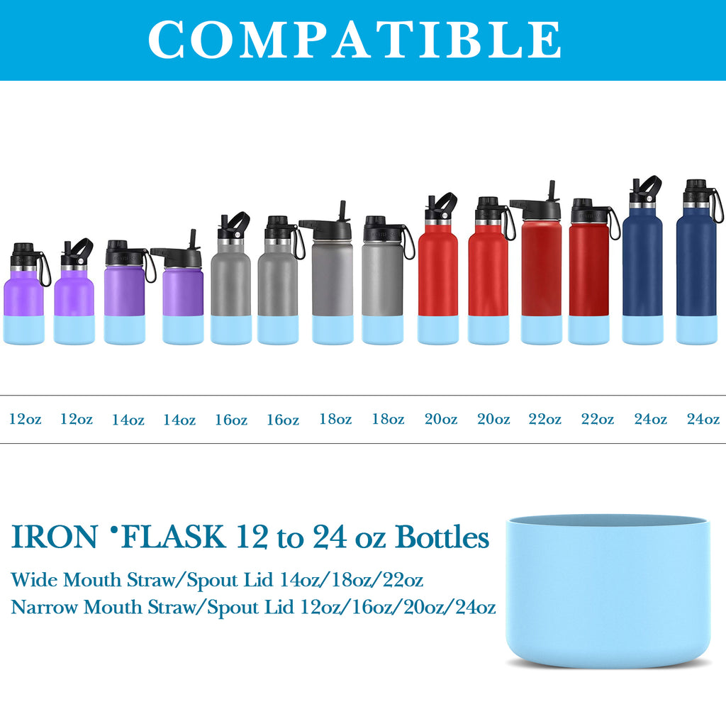 Linkidea 2 Pack Water Bottle Boot Compatible with IRON °FLASK Wide/Narrow Mouth 12oz/14oz/16oz/18oz/20oz/22oz/24oz, Silicone Bottle Bottom Sleeve Cover Bumper Protector (Sky Blue)