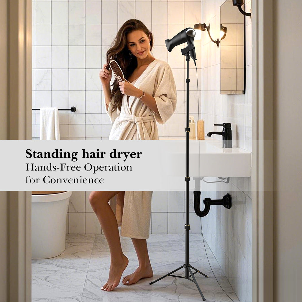 Hair Dryer Stand Hands Free, Heavy Duty 24 to 76 inches Adjustable Blow Dryer Holder with Non-Slip Tripod and Universal Clip for Salons and Home Use