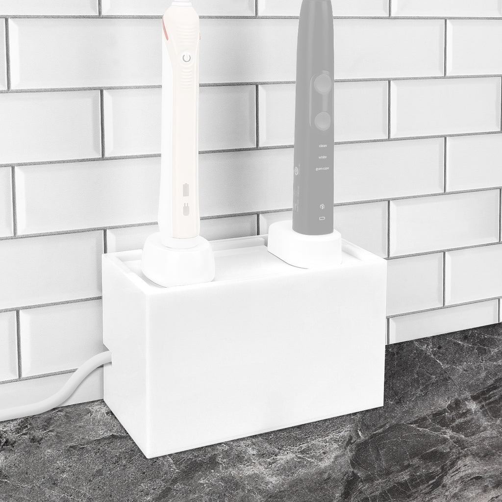 Linkidea Bathroom Electric Toothbrush and Razor Cable Organizer Box, Vanity Hide Cord Organizer, Charger and Power Strip Storage Box, Keep Outlet Clutter Free and Clean (White)