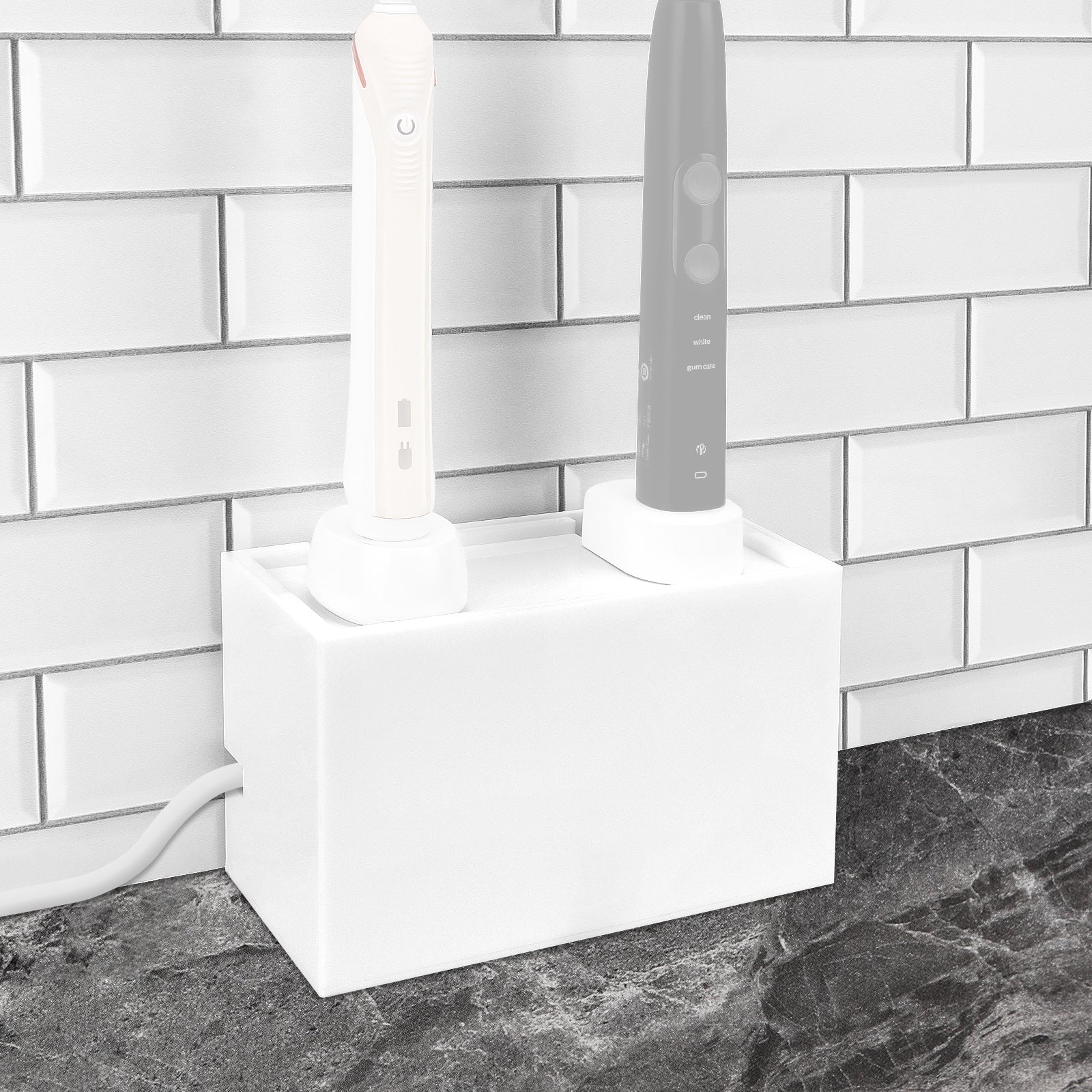 Linkidea Bathroom Electric Toothbrush and Razor Cable Organizer Box, Vanity Hide Cord Organizer, Charger and Power Strip Storage Box, Keep Outlet Clutter Free and Clean (White)