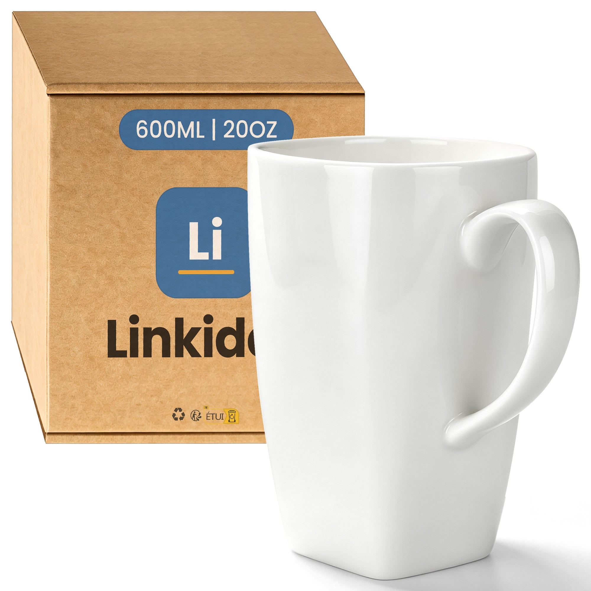 Linkidea Extra Large Fine Bone China Coffee Mug 20oz, Lightweight Coffee Cups with Handles, Teacups for Beer, Latte, Hot Cocoa, Microwave and Dishwasher Safe, White