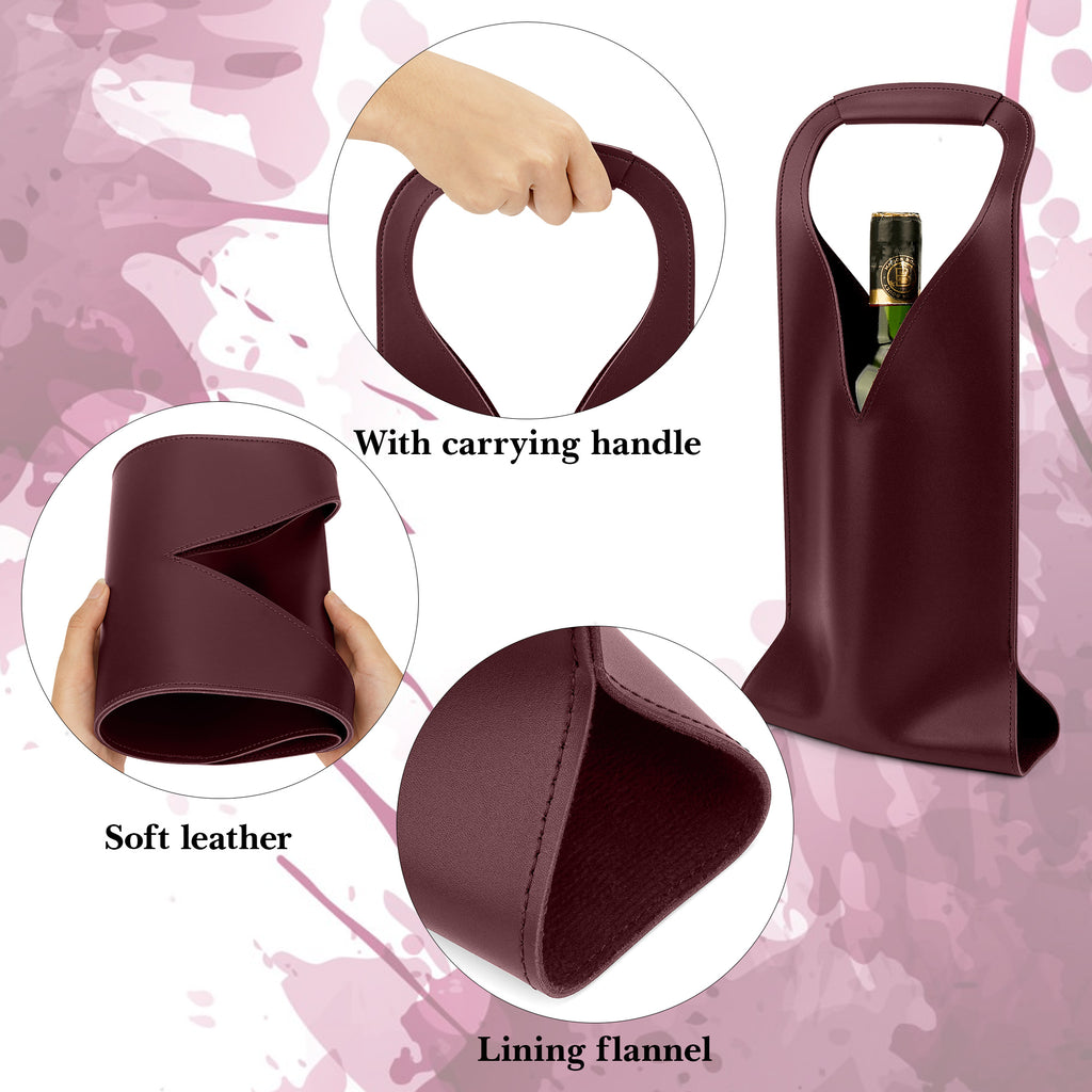 Linkidea Vegan Leather Wine Bottle Bags, 16.7" x 6.9" Wine Tote Bags for Gifts, Luxury Gift Bags for 750ml Wine Bottles, Fits Christmas Use (Red)