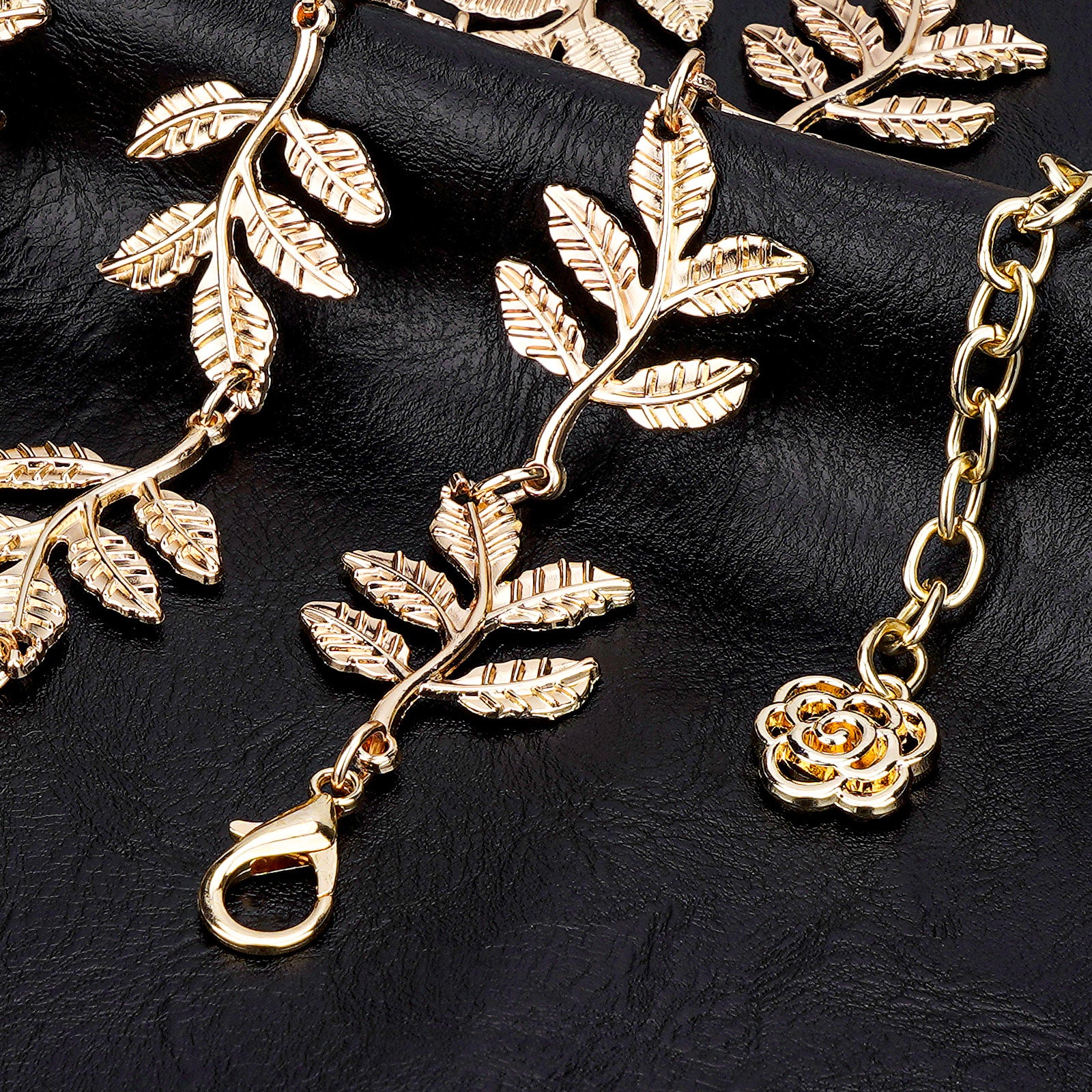 Plus Size Chain Belt for Women, Golden Leaf Style Metal Chain Belt Women Belly Waist Chains, Extra Long Body Chain, Max 51.2 Inch Adjustable Chunky Belt Chain