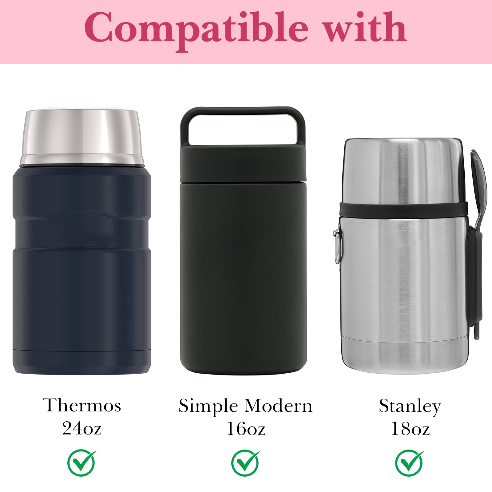 Linkidea Insulated Food Jar Storage Bag, Portable Drawstring Wrap with Hand Strap, Lunch Box Carrier for Food Can, Compatible with Thermos 24 oz & Simple Modern 16 oz & Stanley 18 oz (Pink)