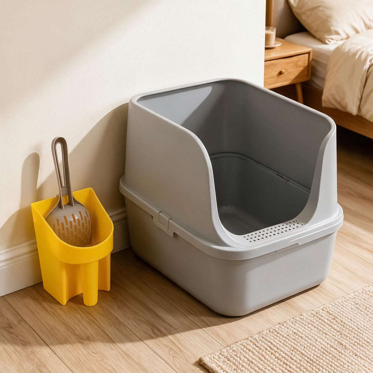 Cat Litter Scoop Holder with Storage Bucket, Large Capacity Litter Tool Container with Durable Plastic Scooper, Deep Shovel Design for Easy Clumping Litter Box Cleaning