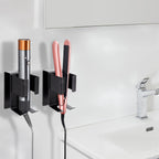 Linkidea Wall Mount Curling Iron Holder, Stainless Steel Hair Straightener Storage, Adhesive Hair Dryer Rack, Bathroom Organizer for Flat Iron, Curling Wand (Black)