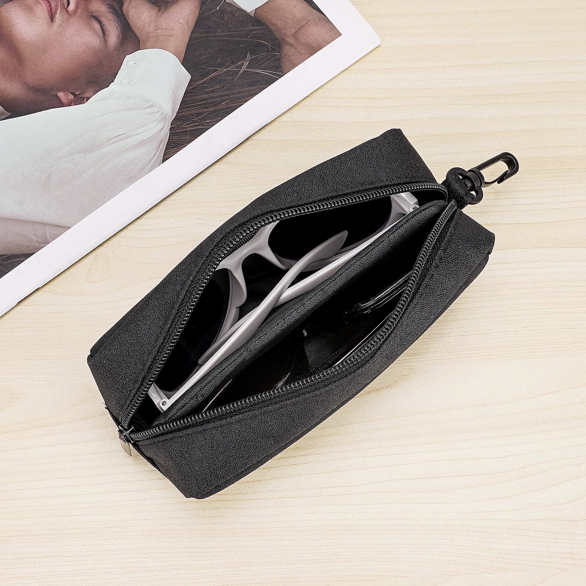 Extra Large Sunglasses Pouch Case, Black Oxford Oversized Eyewear Organizer Soft Bag Compatible with Gucci GG1556S/GG1546S/GG1436S Versace VE4395