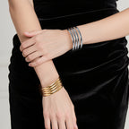 65 mm (2.56") Bangle Set of 8 for Women, 6 mm Wide Gold & Silver-Tone Stainless Steel Stackable Bracelets - Fits Palm Width up to ~90 mm