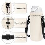 Linkidea Water Bottle Carrier with Strap Compatible with Kids FreeSip 16oz, Owala FreeSip Tritan 25oz, Neoprene Waterbottle Sling Bag Holder, Shoulder Strap, Off White