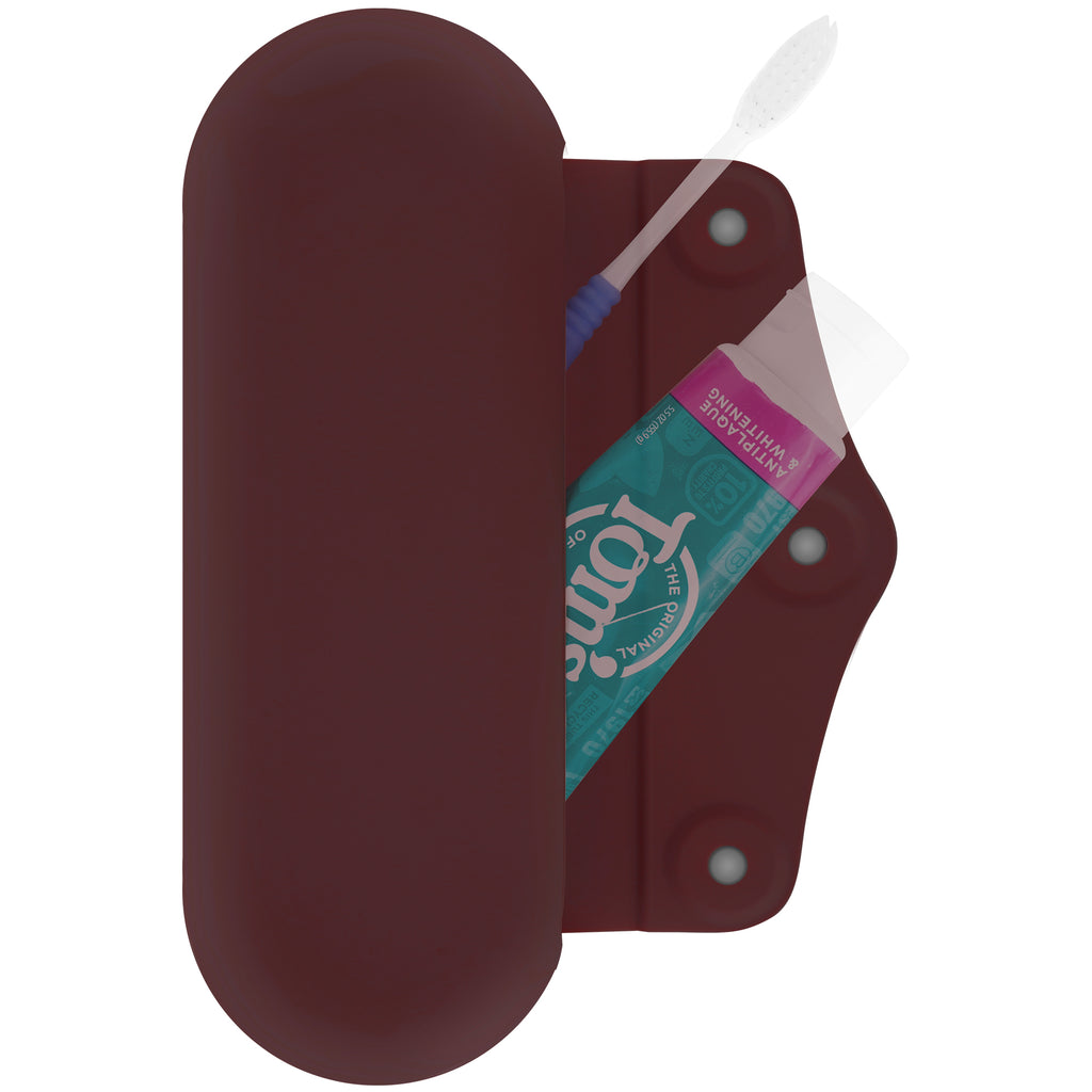 Linkidea Manual Toothbrush Toothpaste Travel Case, Compatible with Colgate ExtraClean, Oral-B CrossAction, Silicone Carrying Bag with Magnetic Snap, Portable Protective Storage Box (Brown)