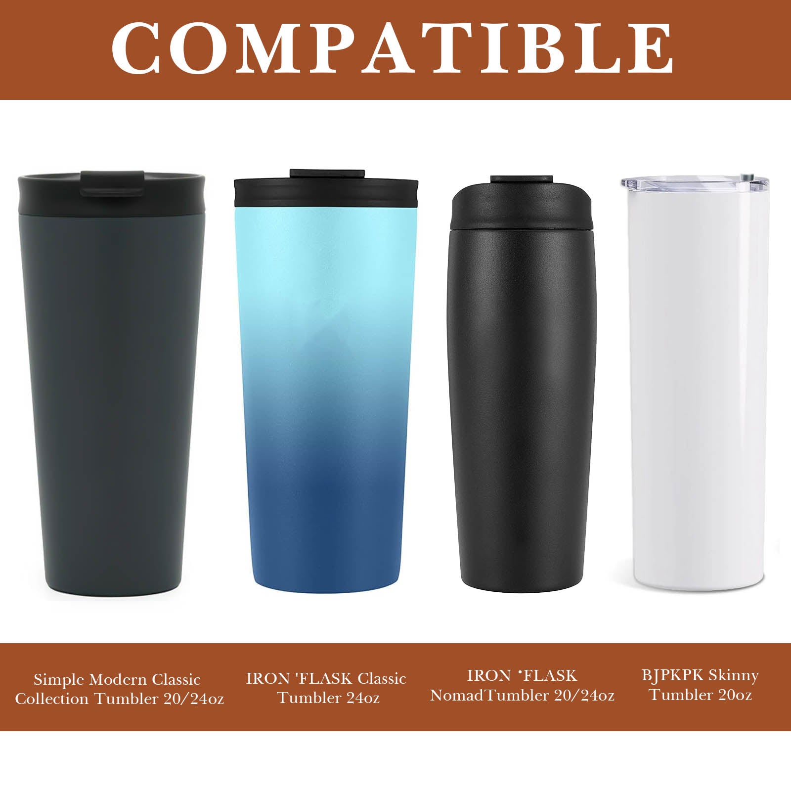 Linkidea Vegan Leather Tumbler Carrier Bag Compatible with IRON FLASK Classic Tumbler 24oz, Simple Modern Classic Collection Tumbler 20oz/24oz, Water Bottles Sling Holder with Strap, Brown